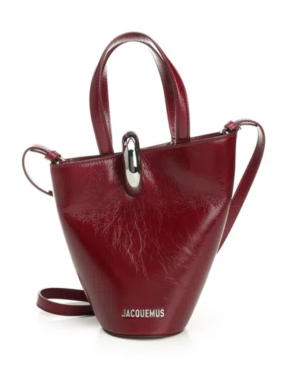 Jacquemus Trapezoidal Red Leather Handbag With Silver Detailing