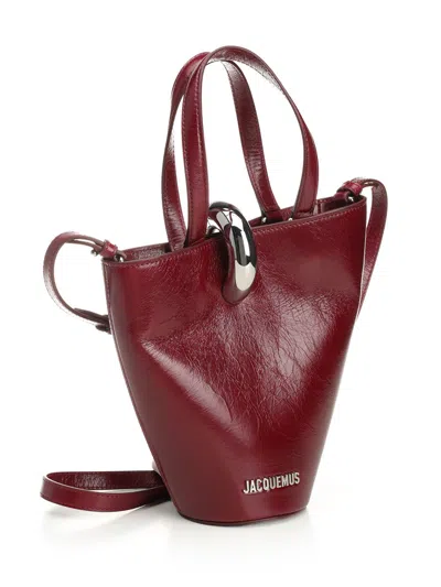 Jacquemus Trapezoidal Red Leather Handbag With Silver Detailing