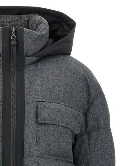 Brunello Cucinelli Shiny Zipper Pull Long Down Jacket In Gray