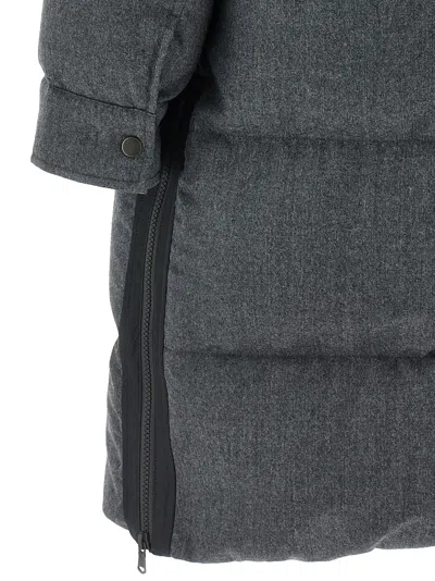 Brunello Cucinelli Shiny Zipper Pull Long Down Jacket In Gray