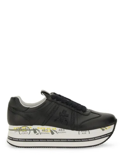 Premiata Beth Sneakers In Fabric And Black Leather In Black