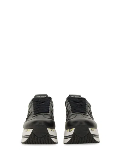 Premiata Beth Sneakers In Fabric And Black Leather In Black