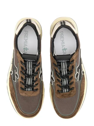 Premiata Layered Brown Sneakers With Textured Accents And Cream Sole In Brown