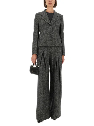 Dolce & Gabbana Wool Trousers With Back Pocket And Pleated Design In Gray