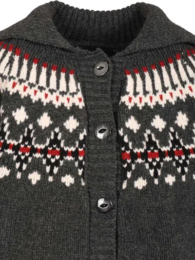 Alanui Sweet Winter Multicolor Cardigan With Spread Collar And Geometric Motif In Wool Woman In Gray