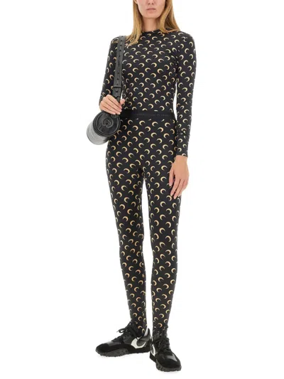 Marine Serre Fitted Long-sleeve Top With Crescent Moon Pattern In Black