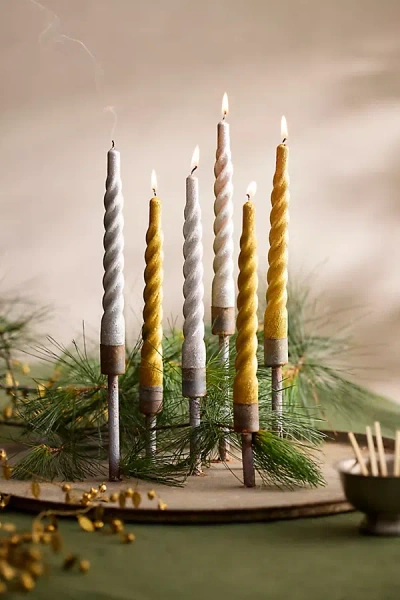 Terrain Unscented Spiral Taper Candles, Set Of 6 Metallic In Multi