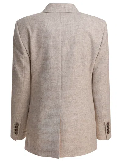 Brunello Cucinelli Beige Double-breasted Jacket With Notched Revers In Virgin Wool Blend Woman In Neutral