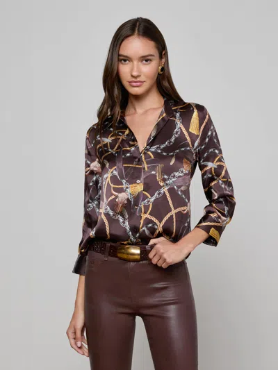 L'agence Dani Western Chain Print Silk Button-up Shirt In Multi
