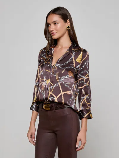 L'agence Dani Western Chain Print Silk Button-up Shirt In Multi