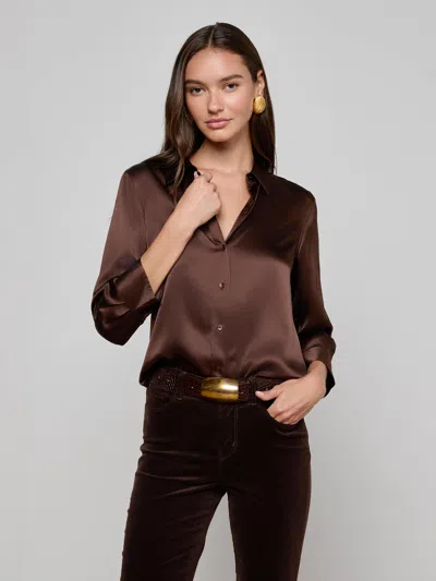 L'agence Dani Silk Charmeuse Blouse In Brown