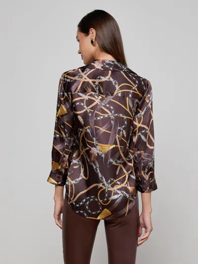 L'agence Dani Western Chain Print Silk Button-up Shirt In Multi