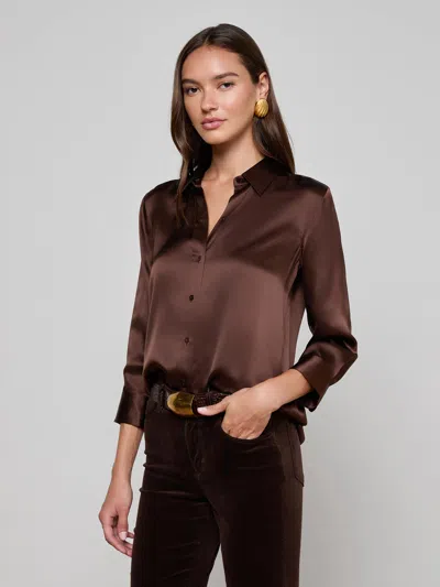 L'agence Dani Silk Charmeuse Blouse In Brown