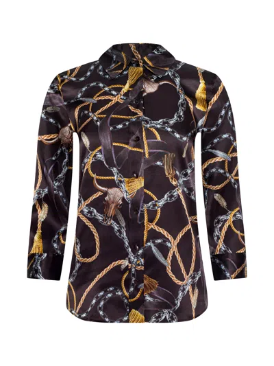 L'agence Dani Western Chain Print Silk Button-up Shirt In Multi