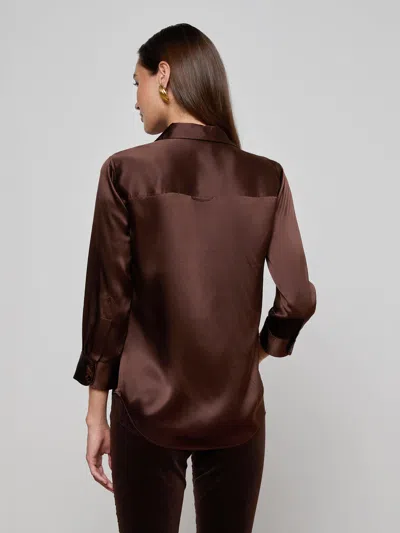 L'agence Dani Silk Charmeuse Blouse In Brown
