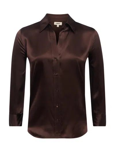 L'agence Dani Silk Charmeuse Blouse In Brown
