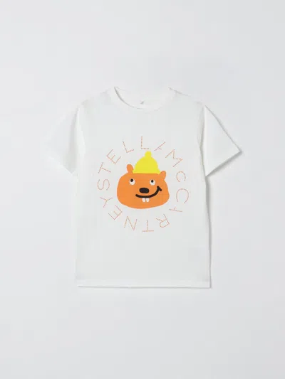 Stella Mccartney Ivory T-shirt For Boy With Beaver And Logo In White