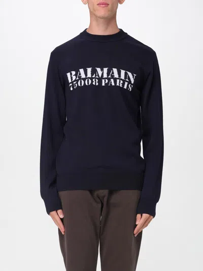 Balmain Branded Sweater In Blue In Black