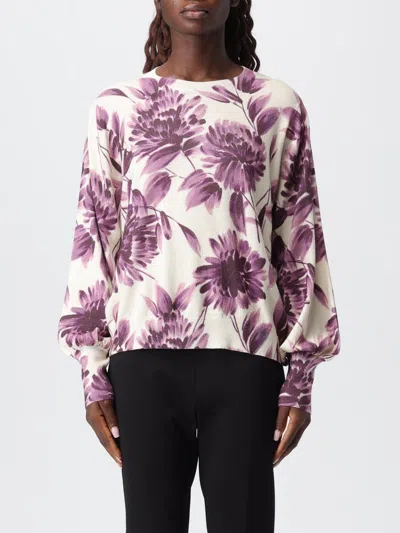 Twinset Twin-set Floral Pattern Viscose Sweater With Gathered Cuffs In Purple