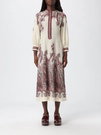Etro Sable Midi Dress With Floral Paisley Print In Nude