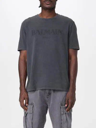 Balmain Black Cotton T-shirt In Gray