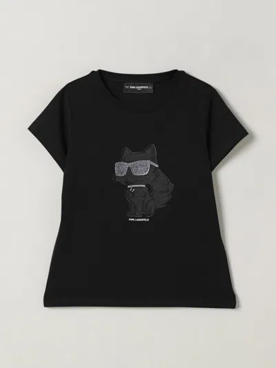 Karl Lagerfeld Black T-shirt For Girl With Choupette In Black