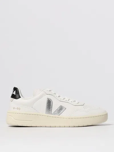 Veja V-90 Ot White Silver Black Sneakers In White