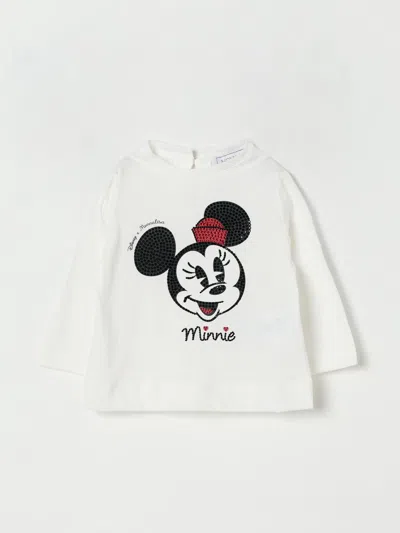 Monnalisa Ivory T-shirt For Baby Girl With Minnie In White