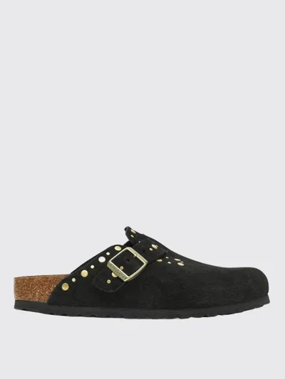 Birkenstock Boston Rivet Border Black Suede Leather Clogs In Black