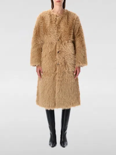 Urbancode Beige Shearling Coat With Round Neck And Front Closure In Faux Fur Woman In Brown