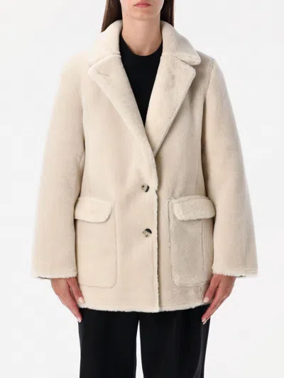Urbancode White Single-breasted Jacket With Classic Lapels In Faux Fur Woman In Neutral