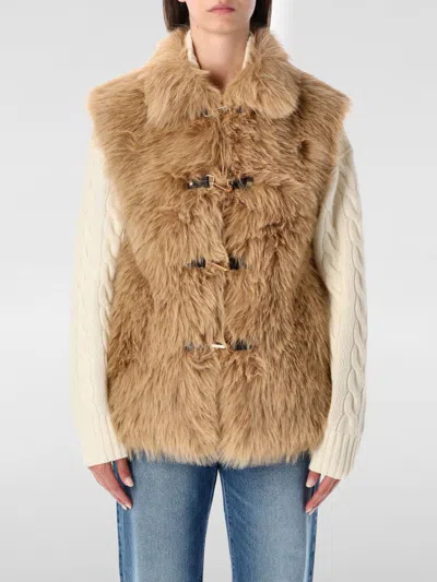 Urbancode Beige Sleeveless Shearling With Front Closure In Faux Fur Woman In Brown