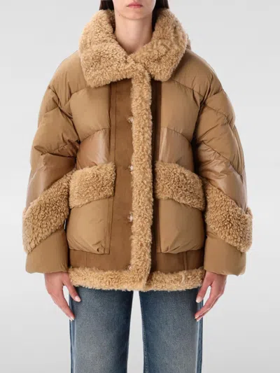 Urbancode Camel Short Puffer Jacket With Faux Shearling In Brown