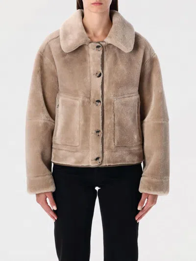 Urbancode Beige Shearling Coat With Classic Collar And Button Closure In Faux Fur Woman In Multi