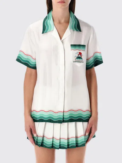 Casablanca White Montagne Ondulee Silk Short Sleeve Shirt In Multi