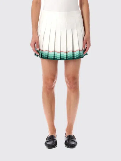 Casablanca High-waisted Pleated Silk Skirt With Colorful Hemline In White