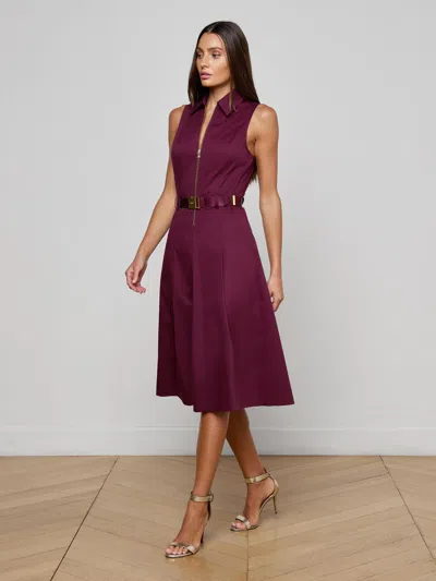 L'agence Kylo Belted Cotton Blend Shirtdress In Purple