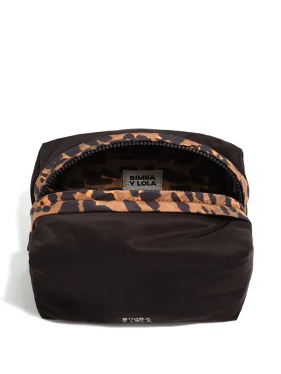 Bimba Y Lola Leopard-print Panelled Make-up Bag In Black