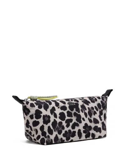 Bimba Y Lola Leopard-print Zipped Make Up Bag In Gray