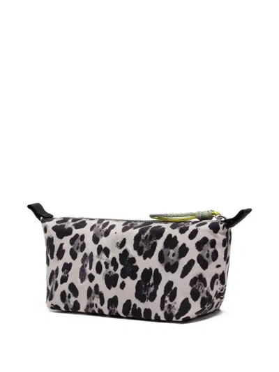 Bimba Y Lola Leopard-print Zipped Make Up Bag In Gray