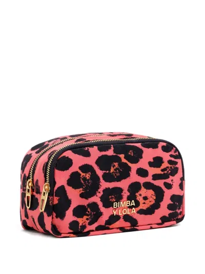 Bimba Y Lola Leopard-print Double-zip Make Up Bag In Pink