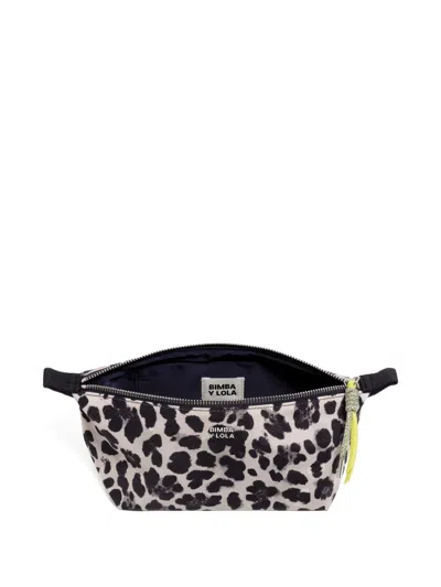 Bimba Y Lola Leopard-print Zipped Make Up Bag In Gray
