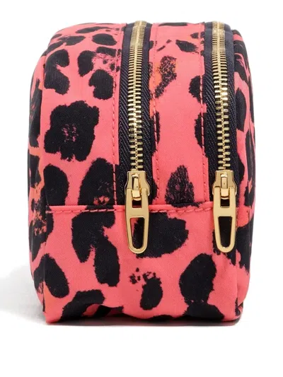 Bimba Y Lola Leopard-print Double-zip Make Up Bag In Pink