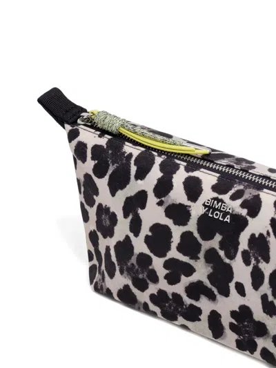 Bimba Y Lola Leopard-print Zipped Make Up Bag In Gray