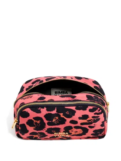 Bimba Y Lola Leopard-print Double-zip Make Up Bag In Pink