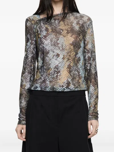 Bimba Y Lola Snake-print Asymmetric Top In Gray
