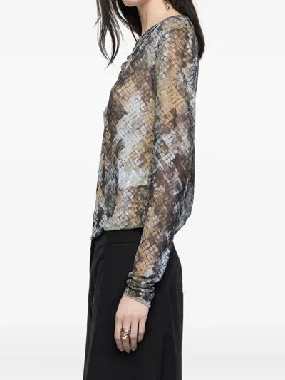 Bimba Y Lola Snake-print Asymmetric Top In Gray
