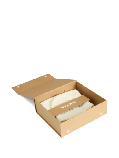 Woolrich Ribbed Beanie And Scarf Set In White