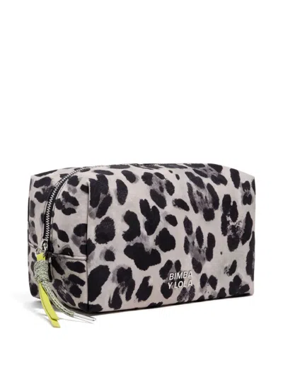 Bimba Y Lola Leopard-print Zip Make-up Bag In Gray