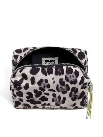 Bimba Y Lola Leopard-print Zip Make-up Bag In Gray